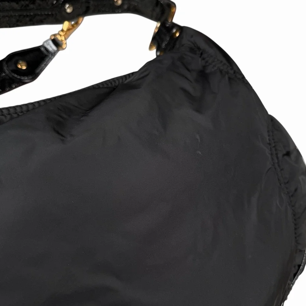 Tod's Tods Pashmy‎ Luna Black Nylon & Patent Leather Hobo w Zipper Detail